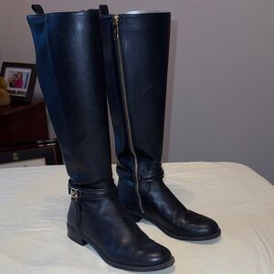 Michael Kors Black Knee-High Boots with Gold Zipper